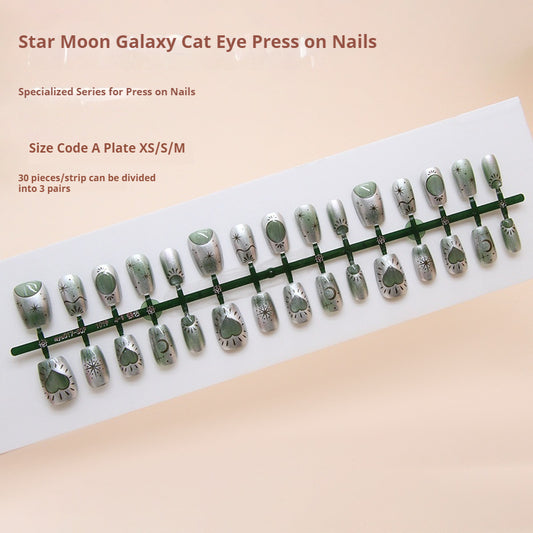Nail Tips  prefabricated nail star moon cat eye love planet fashion girl white versatile fake nails short T nails 30 pieces｜365nails