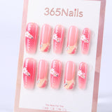 Cherry pink shimmer 3D small flower long coffin press on nail
