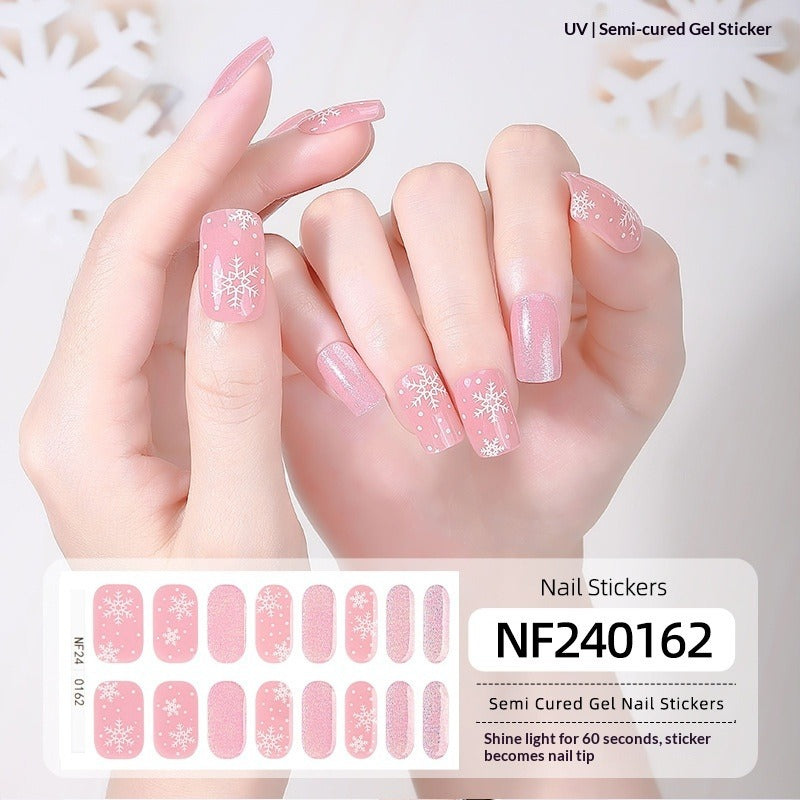 Semi-Cured Gel Nail Strips Christmas Snowflake Festive Glossy Design (MOQ=3)
