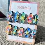 Sculpted Flora: "Midnight Glazed Garden" – 3D Multi-Color Gradient Flowers on Black Square Nails