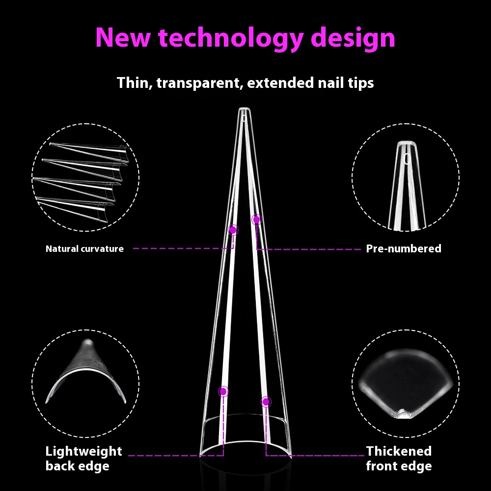 Nail Tips long-pointed semi-sticker nail piece,  triangular pointed transparent fake nail patch French pointed nail piece (MOQ=3)