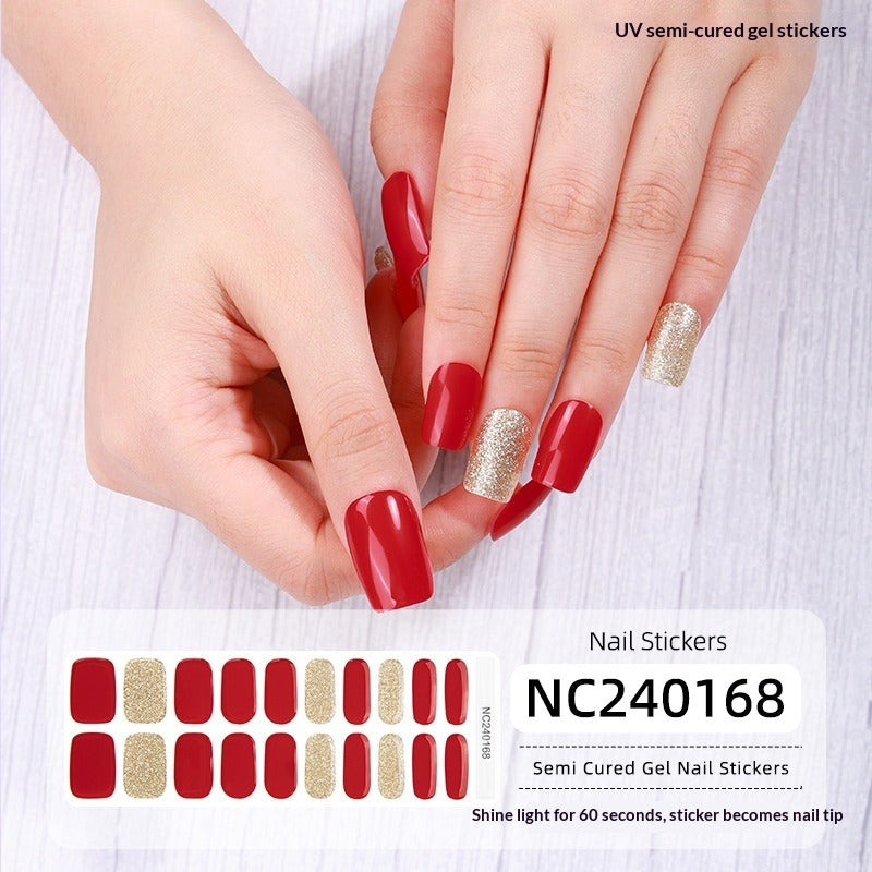 Semi-Cured Gel Nail Strips French Gradient Glitter Glossy Design(MOQ=3)