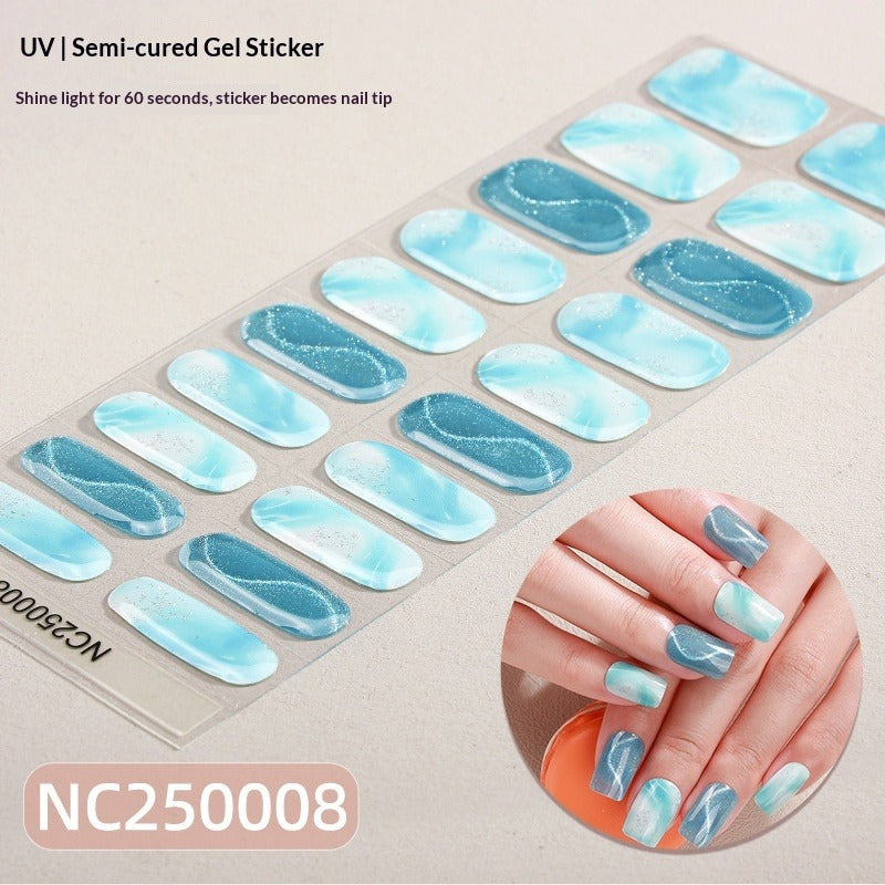 Semi-Cured Gel Nail Strips Sparkle Spotlight Cat Eye Glossy Design (MOQ=3)