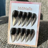 Obsidian Stardust Dragon Claw Stiletto Black Glitter to Clear Jelly Handmade Dragon Nail