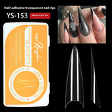 Nail Tips long-pointed semi-sticker nail piece,  triangular pointed transparent fake nail patch French pointed nail piece