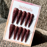 Merlot Dusk - Burgundy Fine Glitter Stiletto Press-On Nails | Starry Glitter Series