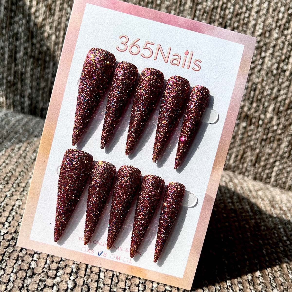Merlot Dusk - Burgundy Fine Glitter Stiletto Press-On Nails | Starry Glitter Series
