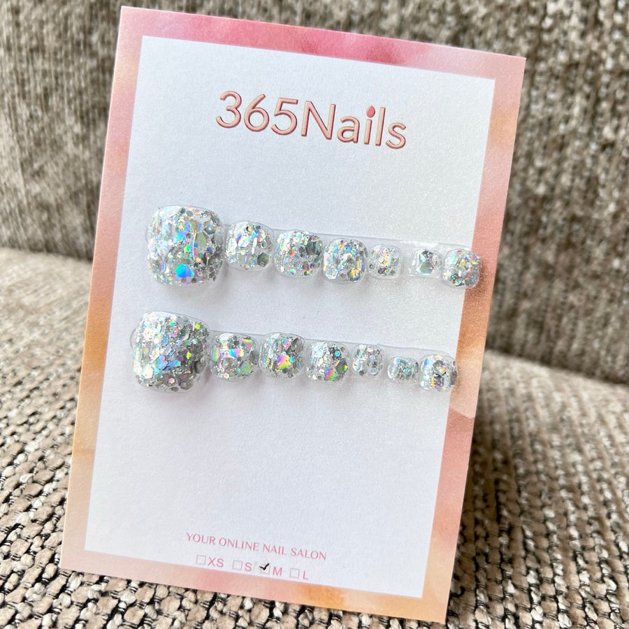 365nails: "galaxy iridescent shattered glitter" – handmade press-on pedicure