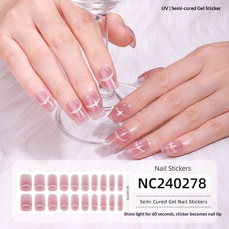 Semi-Cured Gel Nail Strips Sparkle Cat Eye Magnetic Glossy Design (MOQ=3)