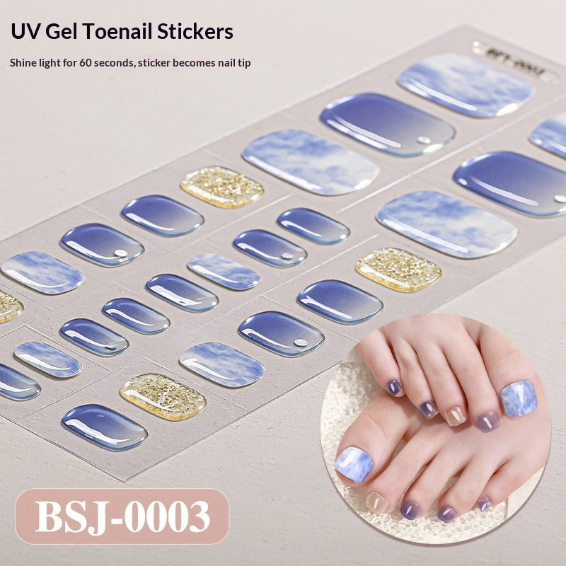 Semi-Cured Gel Nail Strips Toe Nails Gradient Bloom Glitter Glossy Set (MOQ=3)