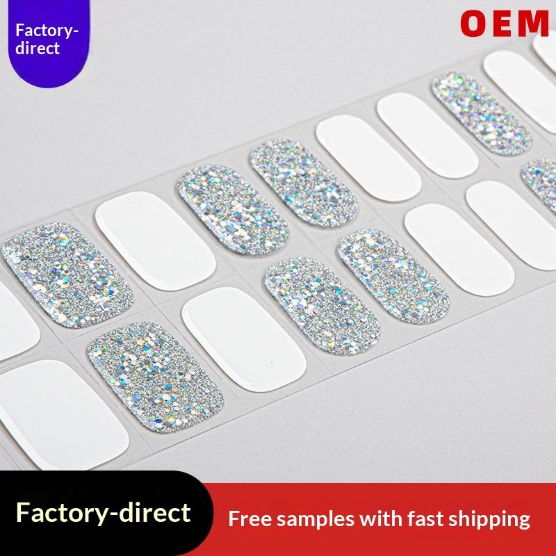 Semi-Cured Gel Nail Strips Glitter Pure Color Ultra-Sparkle Glossy Set (MOQ=3)