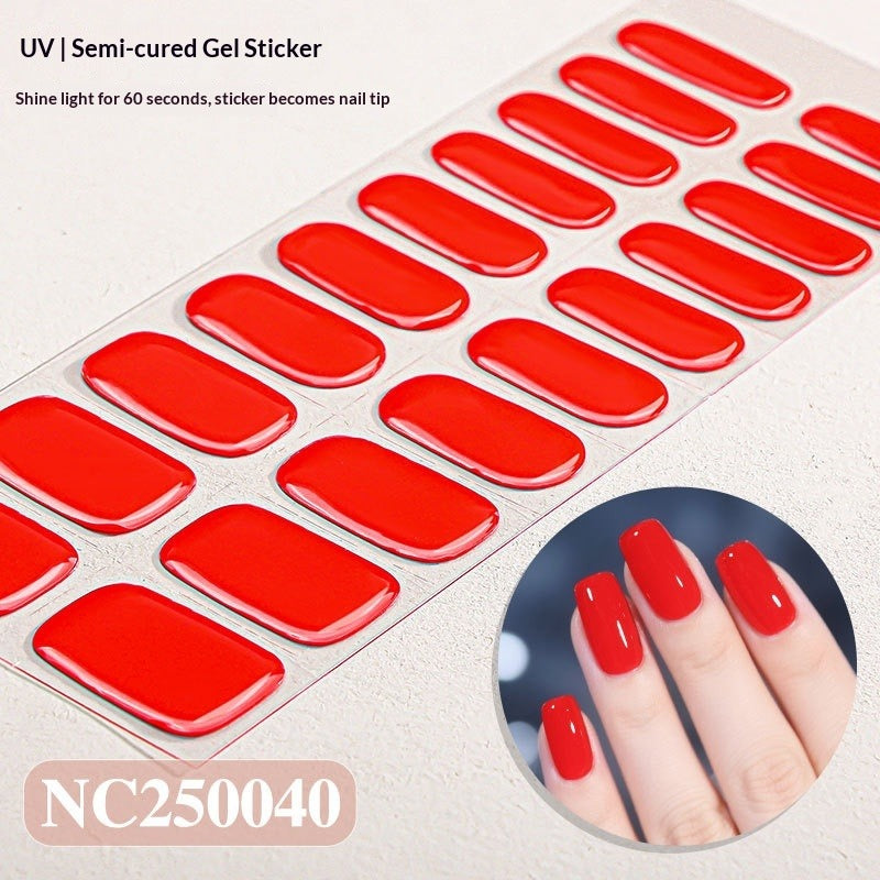Semi-Cured Gel Nail Strips 3D Solid Color Glossy Design (MOQ=3)