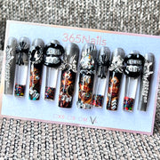 365nails: "Charcoal Iconic Glam" – Handmade Portrait Liquid Motion Press-On Long Pipe Nails-5.5cm