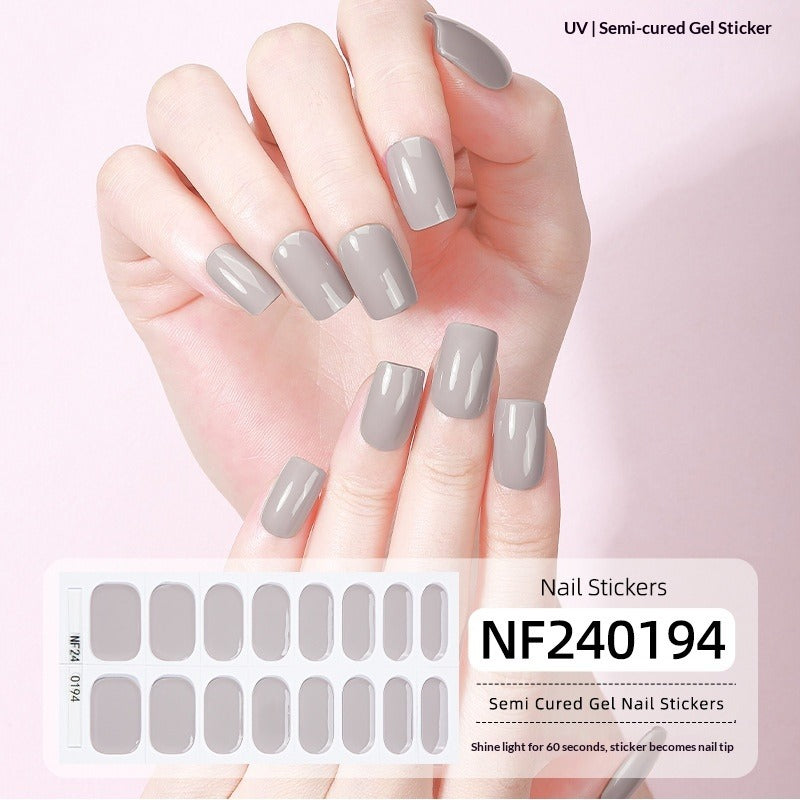 Semi-Cured Gel Nail Strips Solid Glitter Korean Japanese Minimal Design (MOQ=3)
