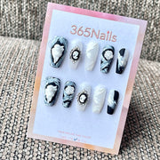 365nails: "Vintage Marble Cameo Sculpted Rose" – 3D Relief Handmade Long Coffin Nails