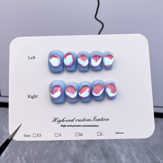 Handmade manicure patch simple aurora bright diamond short wearable nail wearable nail sticker｜365nails