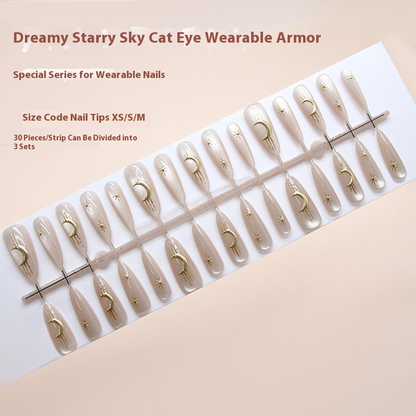 Nail Tips  prefabricated nail, cat eye gold three-dimensional moon starlight, fashionable and versatile,  press on nails 30 pieces｜365nails