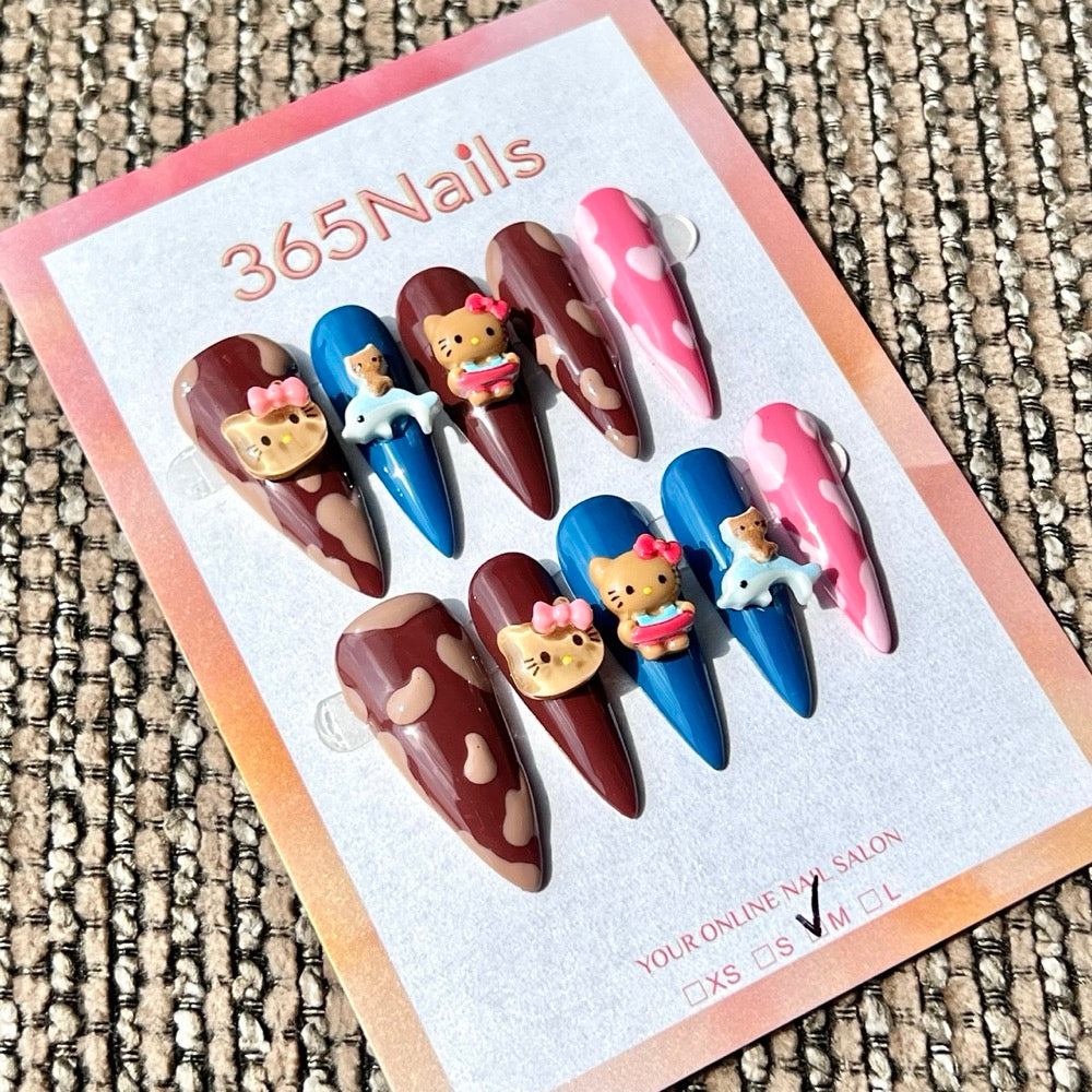 365nails: "Hello Kitty Dolphin Adventure" – 수제 스틸레토형 네일