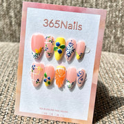 365nails: 블루베리 시트러스 – 3D 조형 수제 미디엄 아몬드형 프레스온 네일