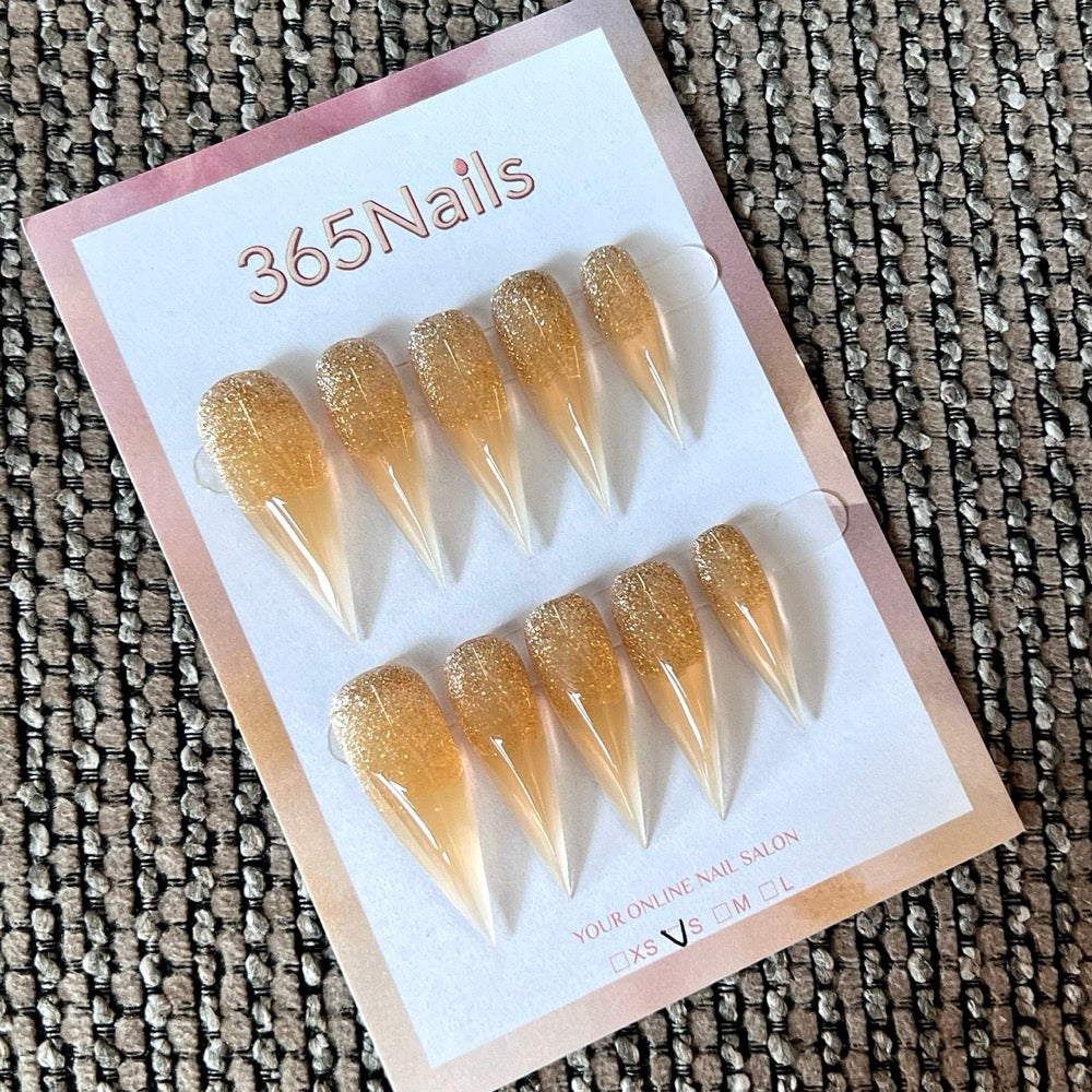 Golden Glow - Gold Shimmer Pointed Press-On Nails