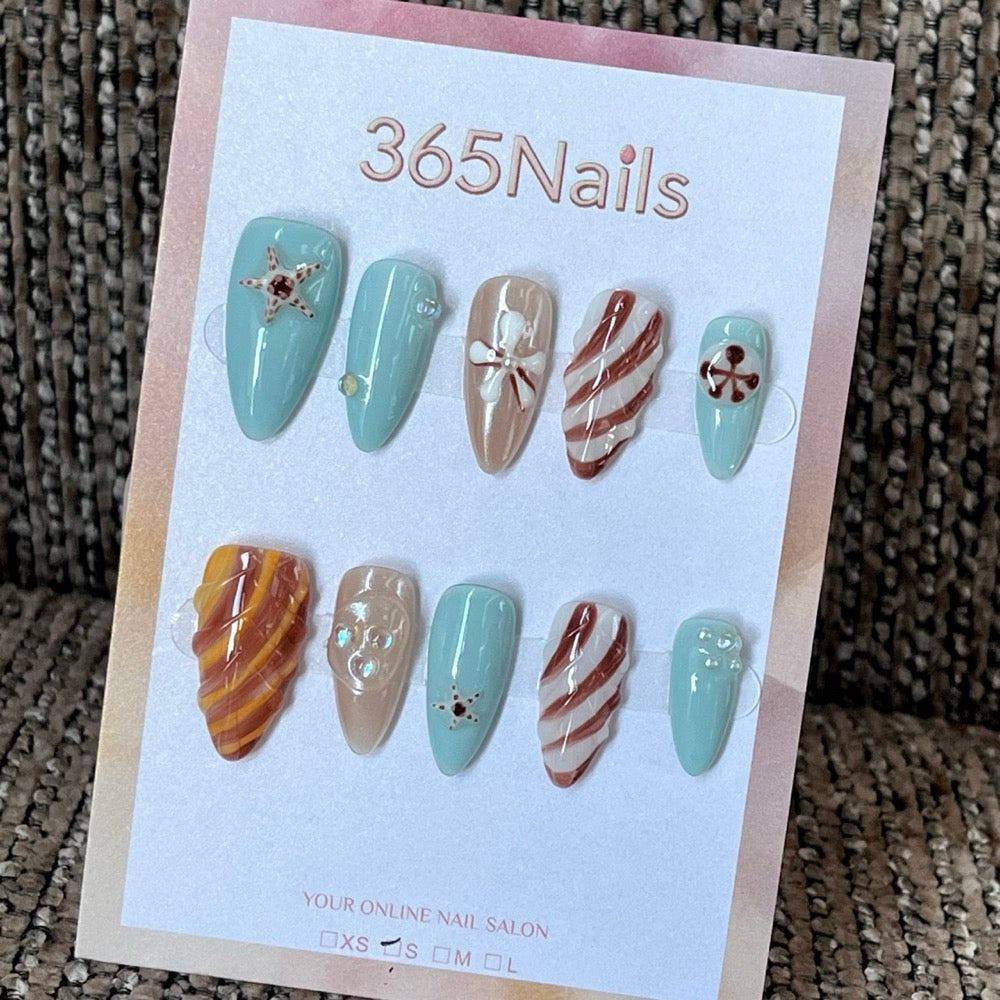 Mint Marina - Nautical 3D Charm Press-On Nails
