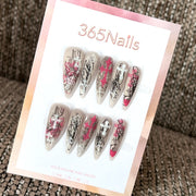 Silver Rose - Metallic Floral Press-On Nails