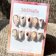 365nails: "Crystal Garden" – 3D Floral Rhinestone Handmade Almond Nails