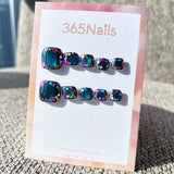 365nails: "teal confetti border" – handmade press-on toenails / pedicure