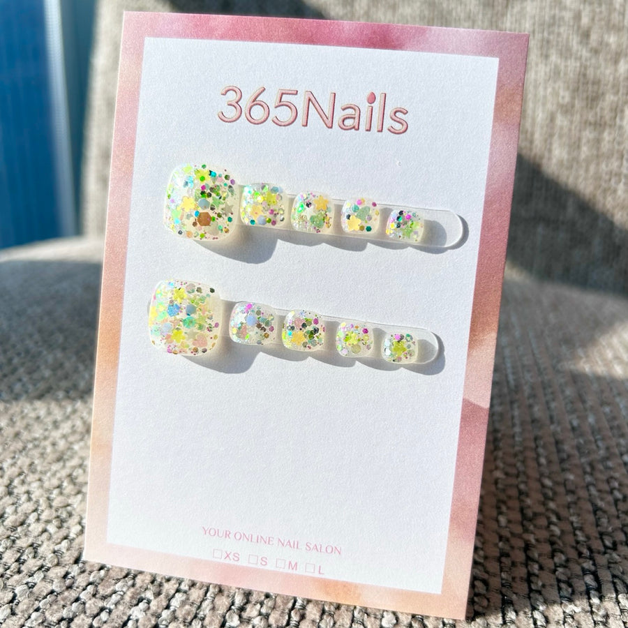 365nails: « étincelle citron vert » – pédicure press-on fait main