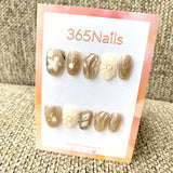 365nails: "Mocha Gold Flora" – 3D Molten Gold & White Flower Handmade Squoval Nails