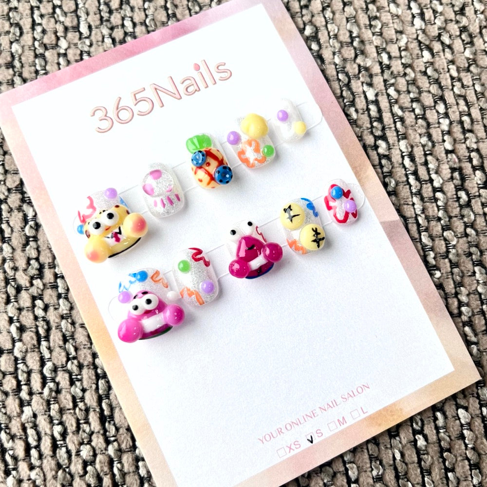 365nails: "Candy Pop Carnival" – 3D Cartoon Character Handmade Short Square Nails