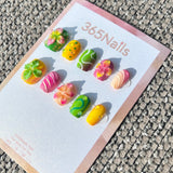 Handmade "Tropical Sherbet" 3D Floral Press-on Nails | Ombré Petals & Swirls | Short Square | 10pcs Set