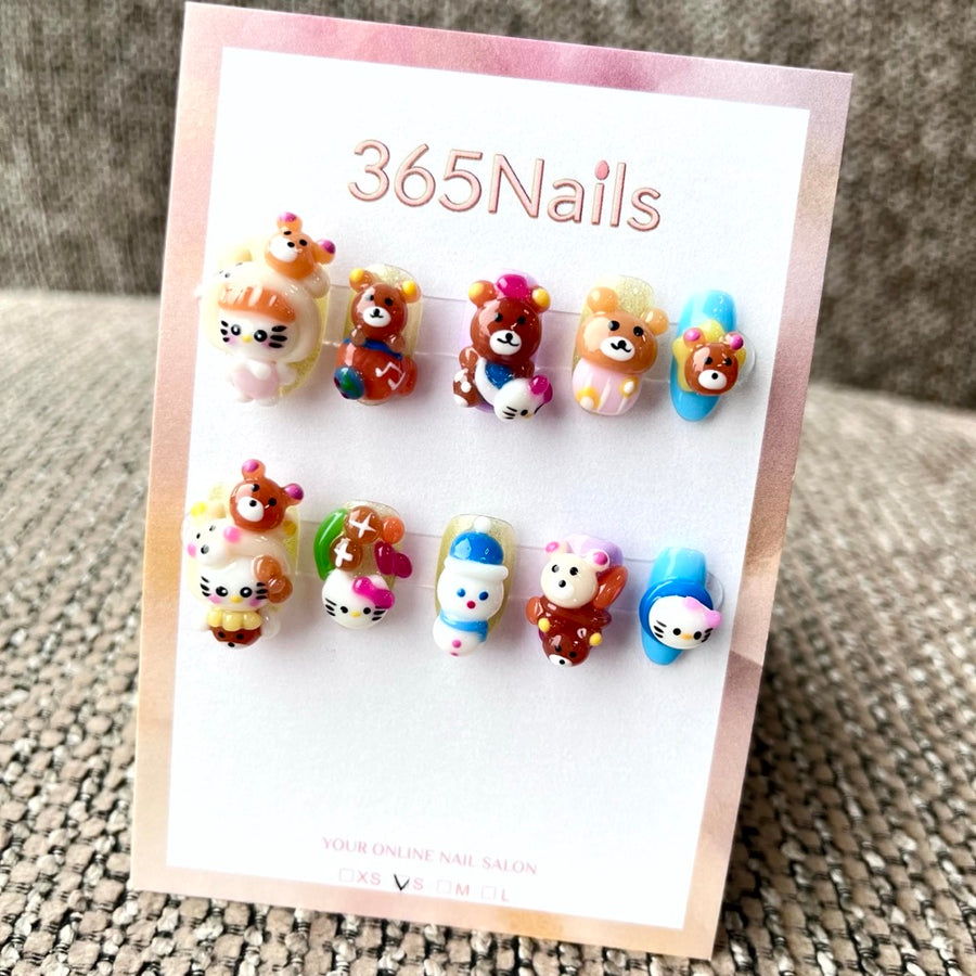 365nails: "Teddy Bear Picnic" – 3D Character Short Square Nails