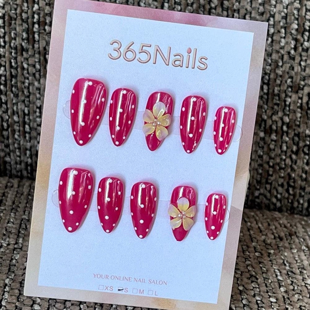 Raspberry Daisy Rain - Pink 3D Flower Press-On Nails