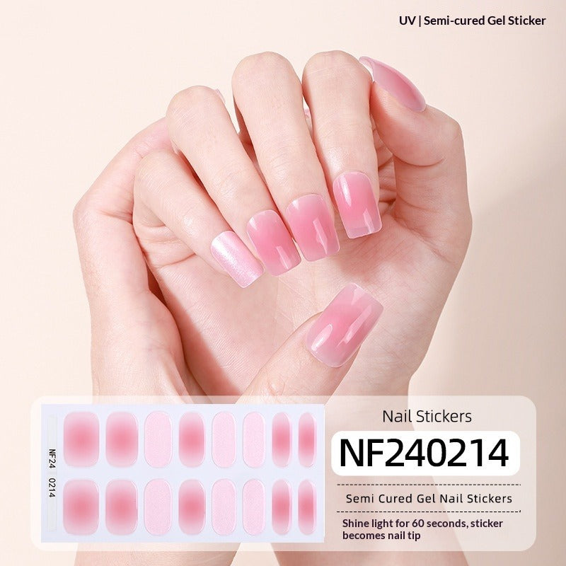 Semi-Cured Gel Nail Strips French Gradient Glitter Bow Glossy Design (MOQ=3)