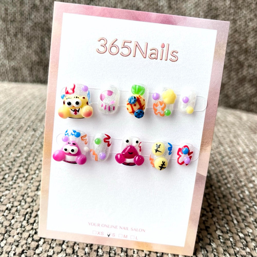 365nails: "Candy Pop Carnival" – 3D Cartoon Character Handmade Short Square Nails