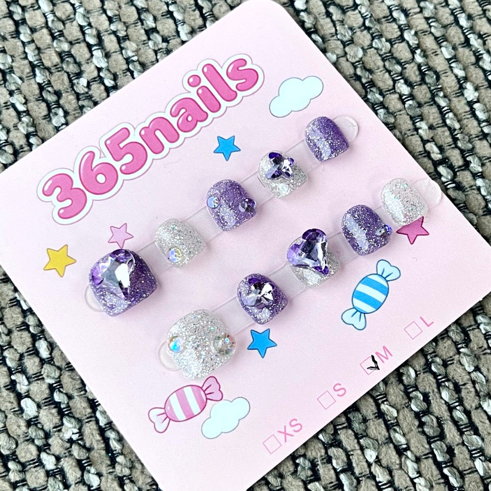 365nails: "Galactic Dreams" – 3D Crystal & Glitter Handmade Short Square Nails