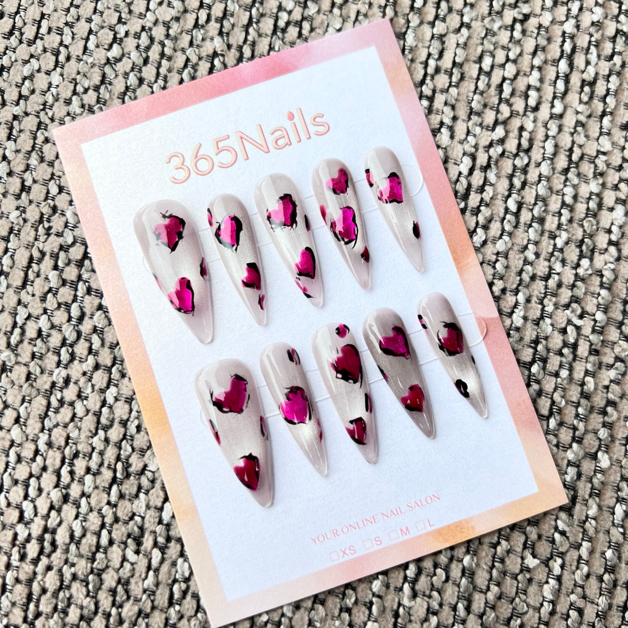 Cosmic Fatale: "Berry Blush Hearts" – Long Sharp Stiletto Handmade Press On Nails