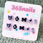 365nails: "Gothic Kawaii Dream" – 3D Character & Bow Handmade Short Square Nails