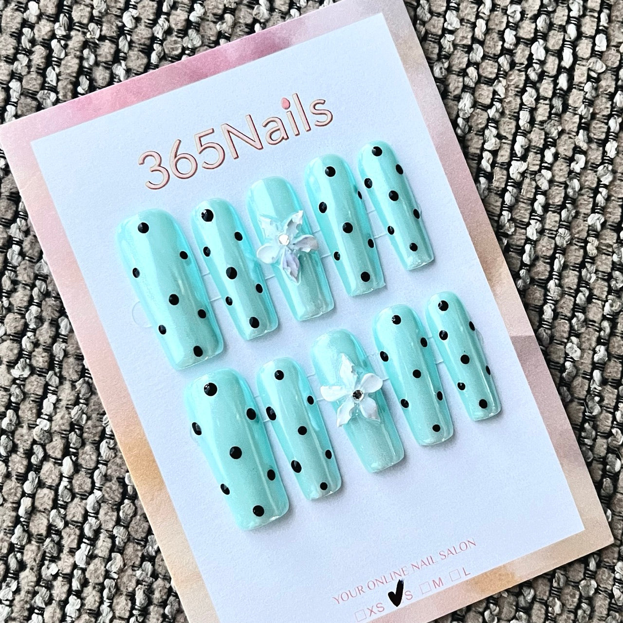 Mint Green Polka Dot Press-On Nails with 3D Charms