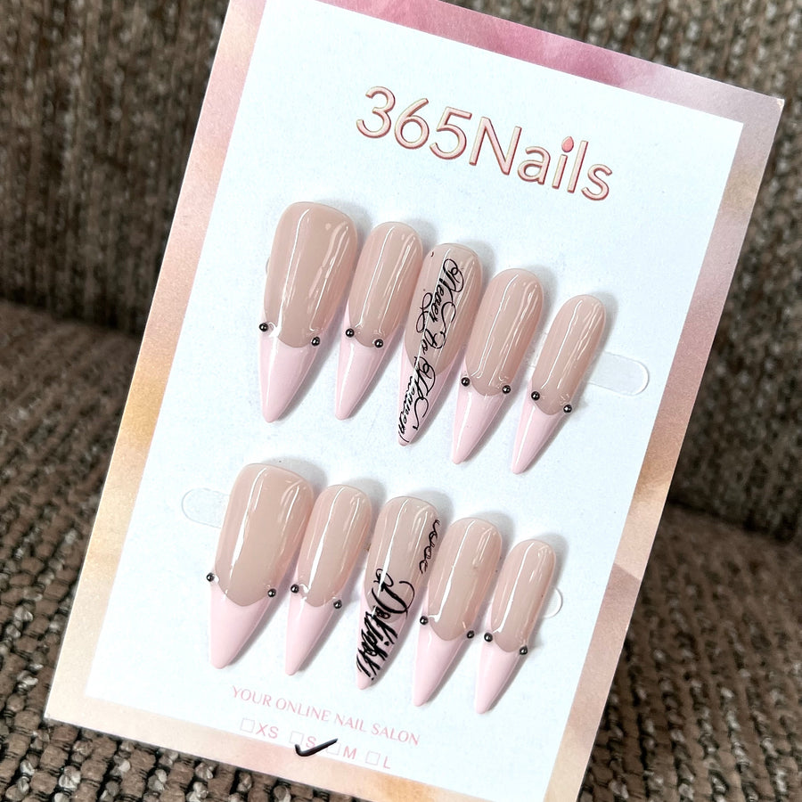 Blush Script - Pink Black Graphic Press-On Nails