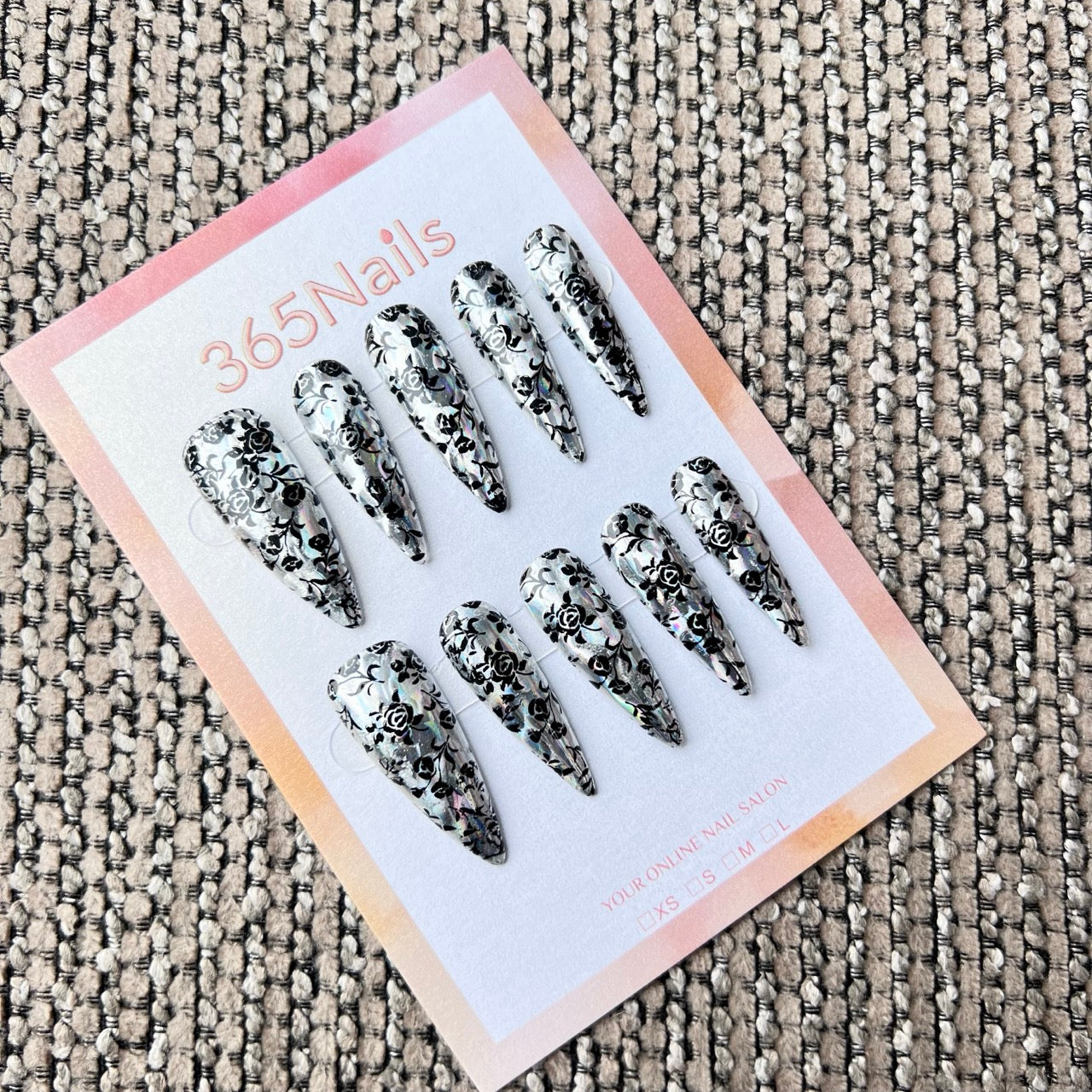 365Nails: "Dark Rose Mirage" – handmade press-on nails (Gothic Romantic/Y2K Trend)