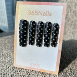 Midnight Starfall Press On Nails｜Black Long Square with Crystal Studs | Starry Glitter · Sparkling Series