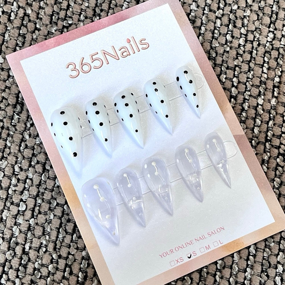 Dotted Moonphase - Ivory Holographic Press-On Nails
