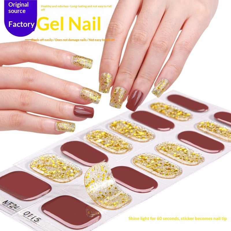 Semi-Cured Gel Nail Strips Colorblock Solid Glitter Glossy Design (MOQ=3)
