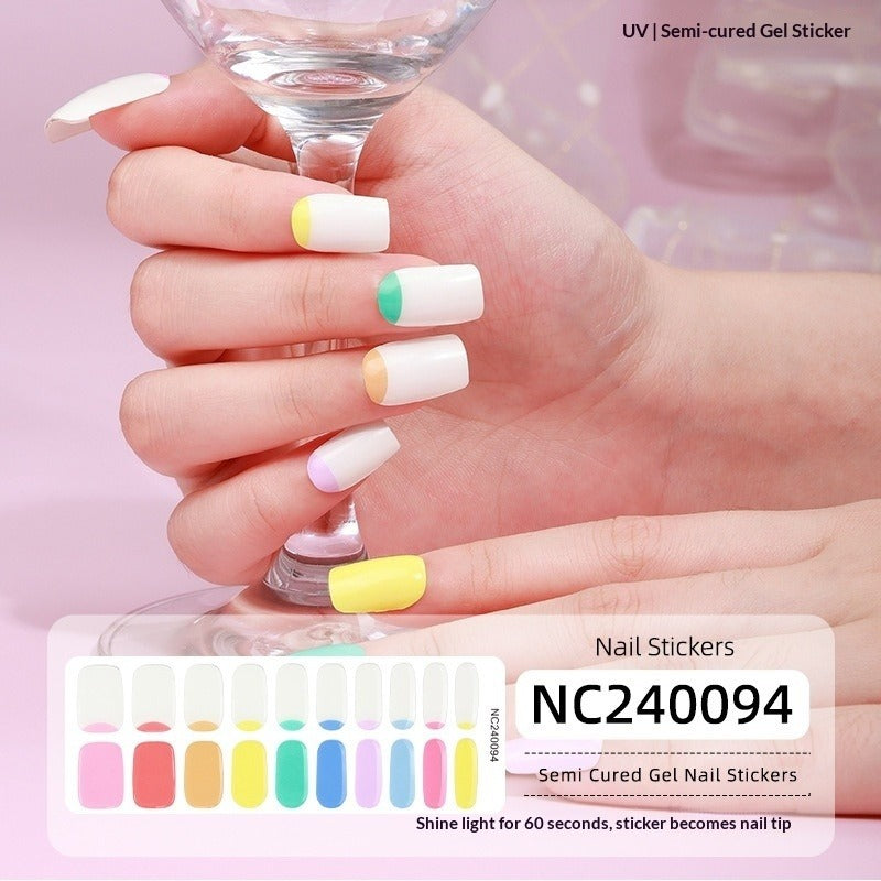 Semi-Cured Gel Nail Strips Sparkle Cat Eye Pearl Glossy Design (MOQ=3)