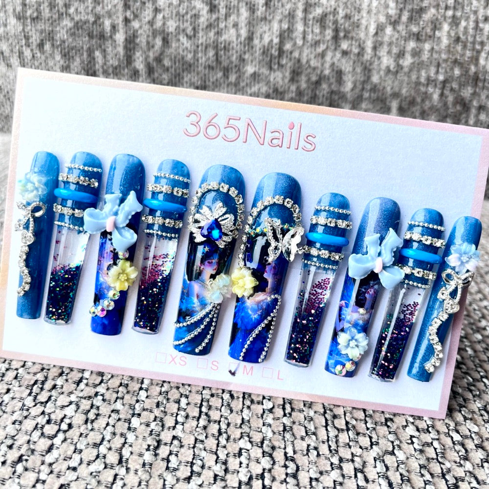 365nails: "Midnight Symphony" – 3D Character Art Handmade Coffin Nails-5.5cm