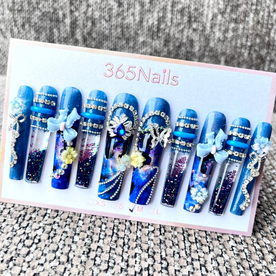 365nails: "Midnight Symphony" – 3D 캐릭터 아트 수제 코핀형 네일-5.5cm