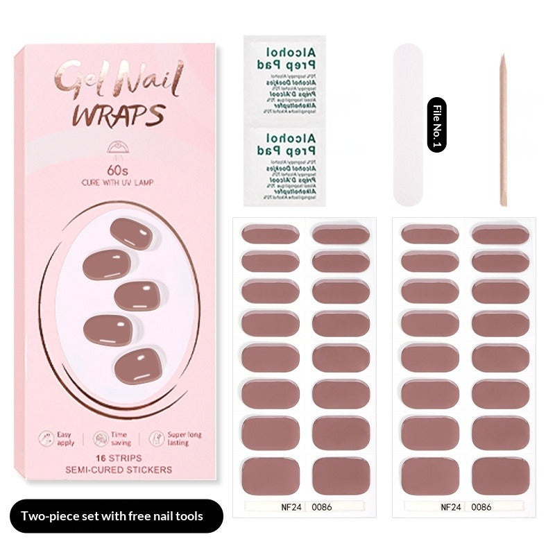 Semi-Cured Gel Nail Strips Pure Solid Glitter Glossy Design (MOQ=3)