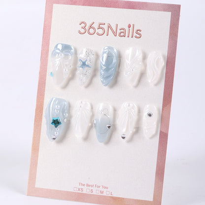 365Nails Ice Blue Pearl-Shell 3D Sea Star Gel Press-Ons